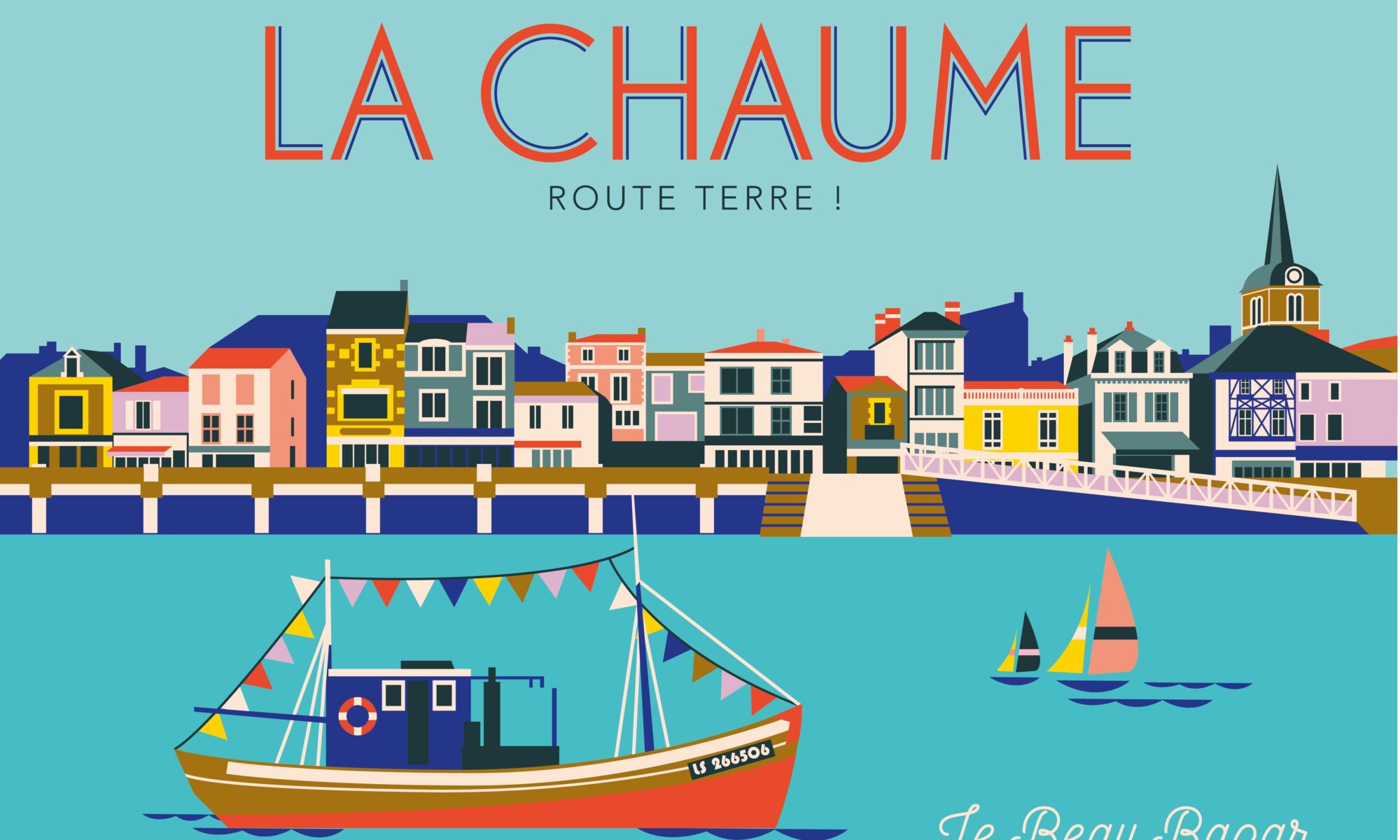 Route Terre Vue des quais de la Chaume aux Sables d'Olonne. @LeBeaBazar illustration déposée. Image interdite à la reproduction.